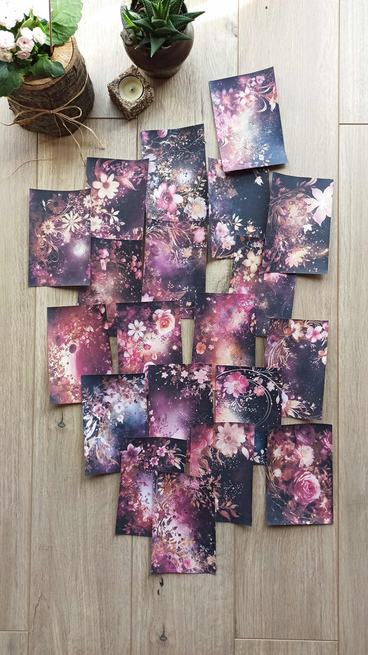20 Adet Eskitme Vintage Pembe Siyah Temalı Scrapbook Kağıt Seti Bullet Journal Dekupaj Kağıdı
