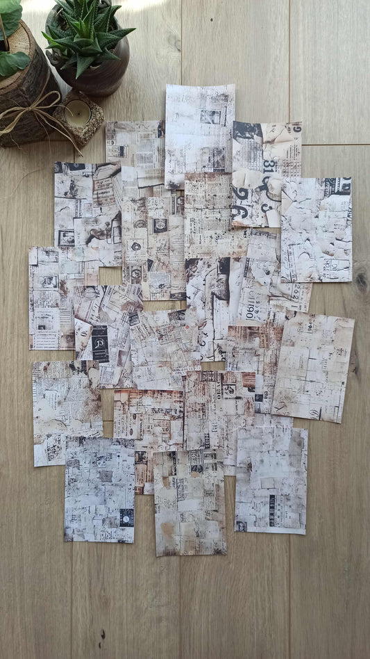 20 Adet Eskitme Vintage Gazete Temalı Scrapbook Kağıt Seti Bullet Journal Dekupaj Kağıdı
