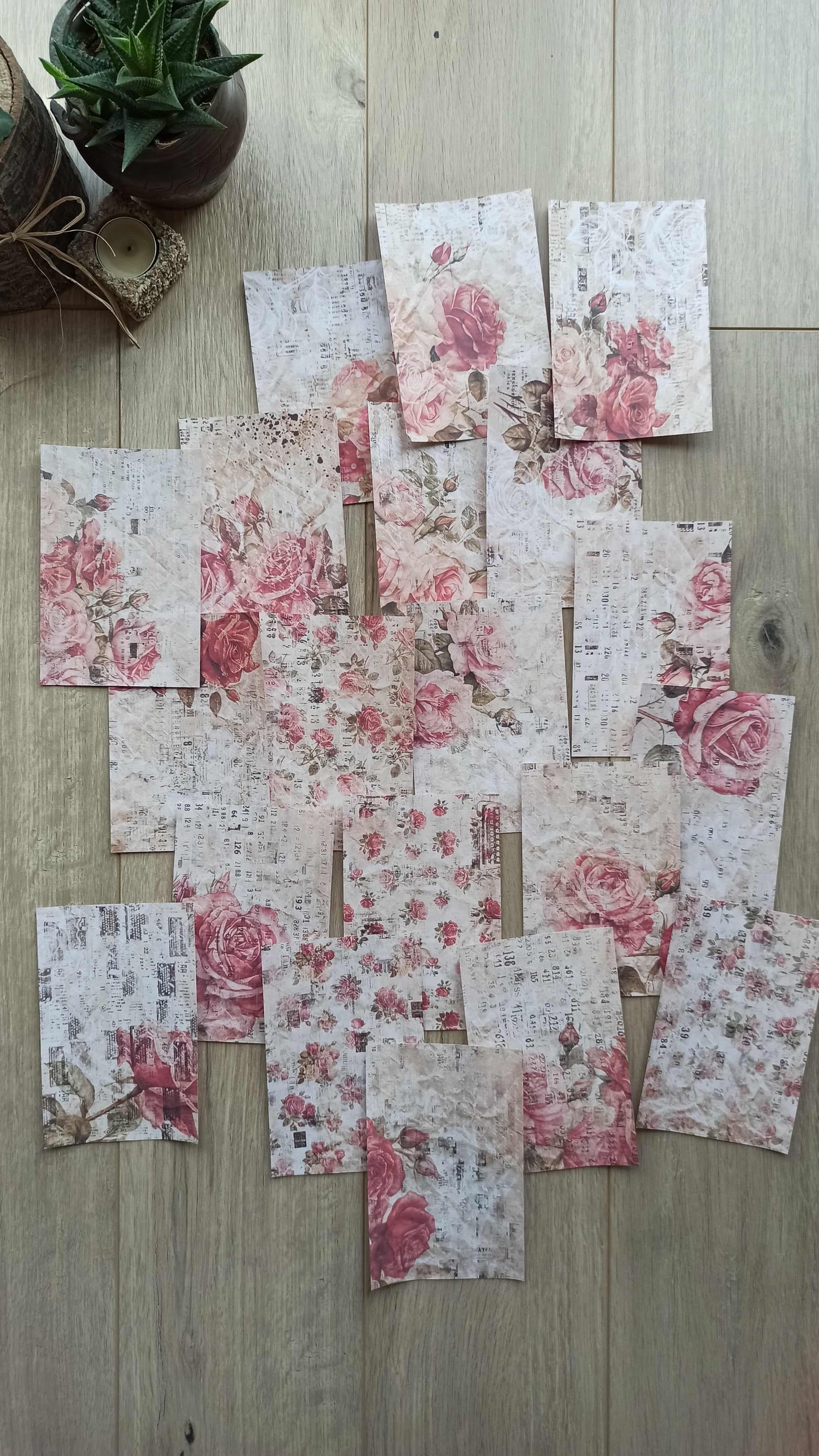 20 Adet Eskitme Vintage Gül Temalı Scrapbook Kağıt Seti Bullet Journal Dekupaj Kağıdı