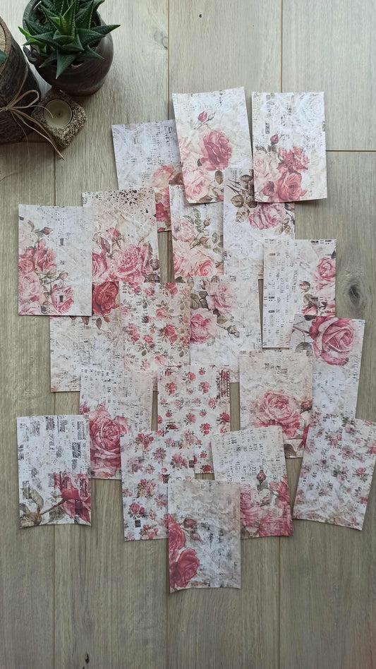 20 Adet Eskitme Vintage Gül Temalı Scrapbook Kağıt Seti Bullet Journal Dekupaj Kağıdı