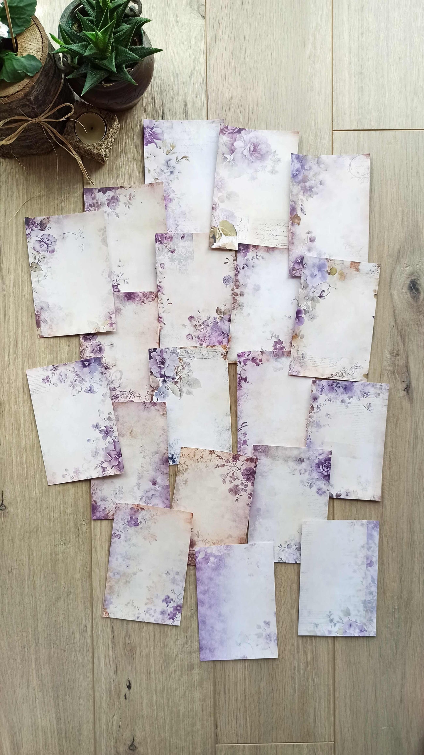 15 Adet Eskitme Vintage Lila Temalı Scrapbook Kağıt Seti Bullet Journal Dekupaj Kağıdı