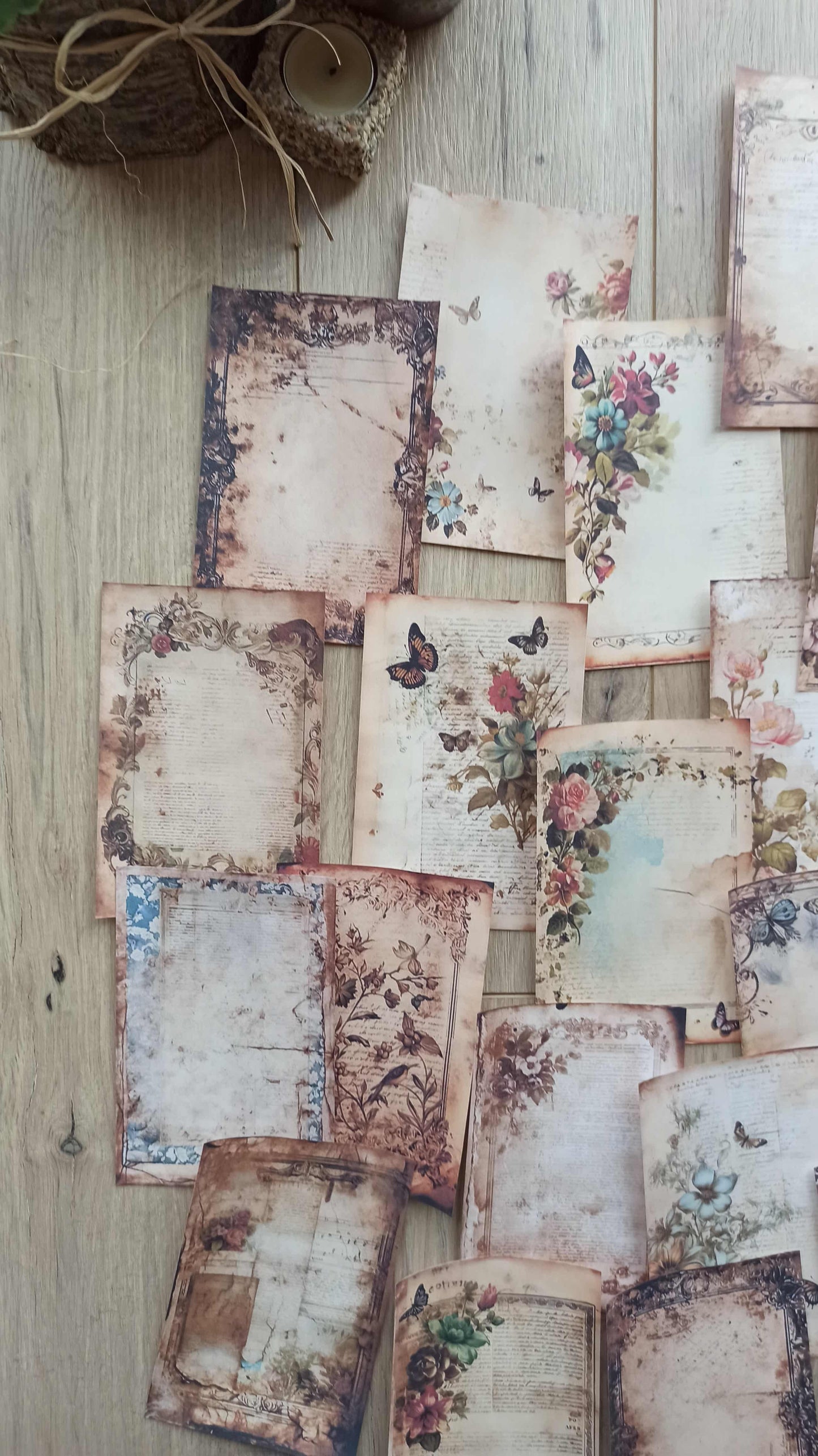 20 Adet Eskitme Vintage Temalı Scrapbook Kağıt Seti Bullet Journal Dekupaj Kağıdı