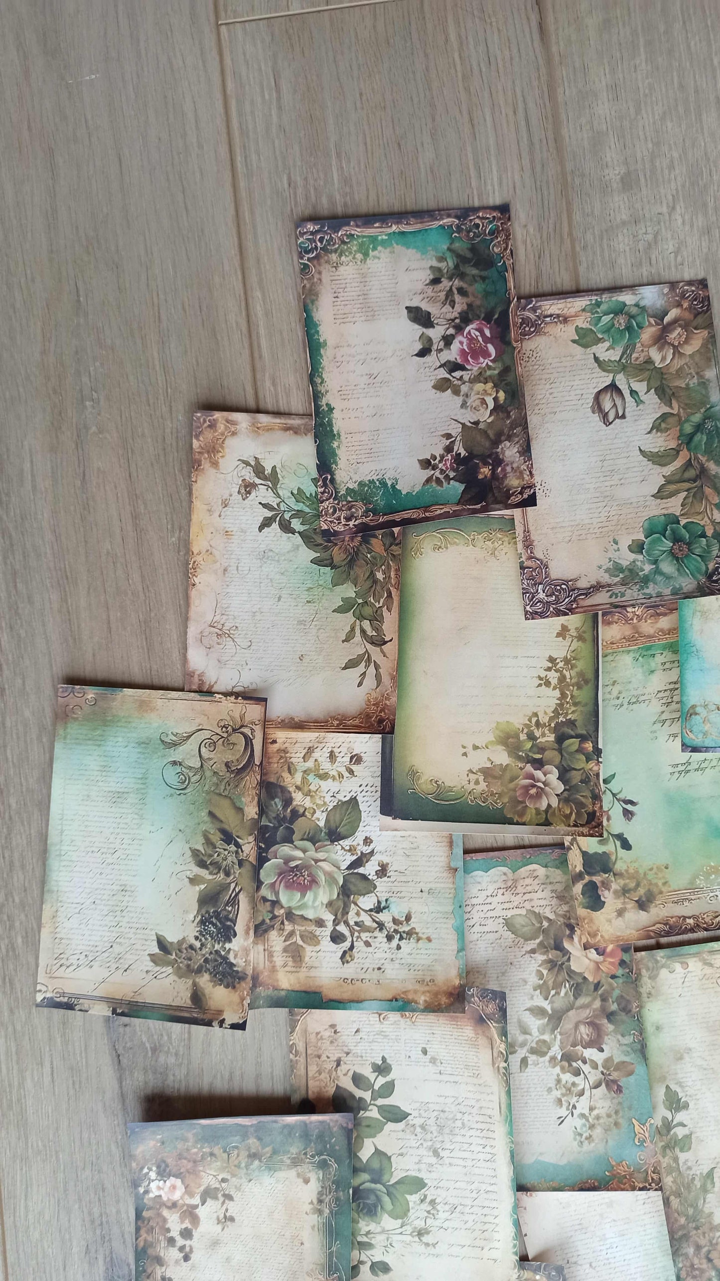20 Adet Eskitme Vintage Yeşil Temalı Scrapbook Kağıt Seti Bullet Journal Dekupaj Kağıdı