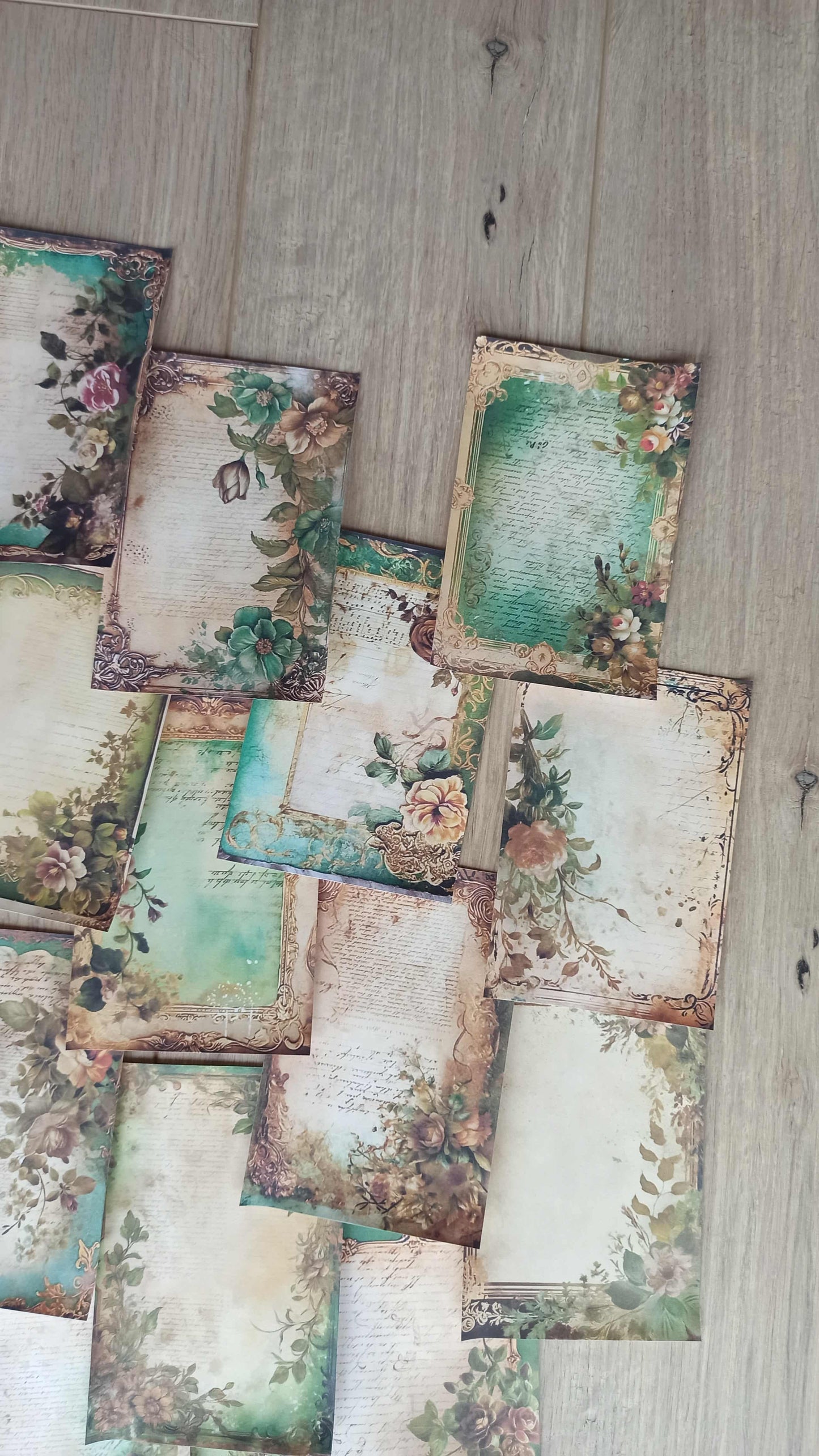 20 Adet Eskitme Vintage Yeşil Temalı Scrapbook Kağıt Seti Bullet Journal Dekupaj Kağıdı