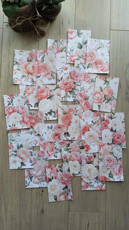 23 Adet Pembe Gül Temalı Scrapbook Kağıt Seti Bullet Journal Dekupaj Kağıdı
