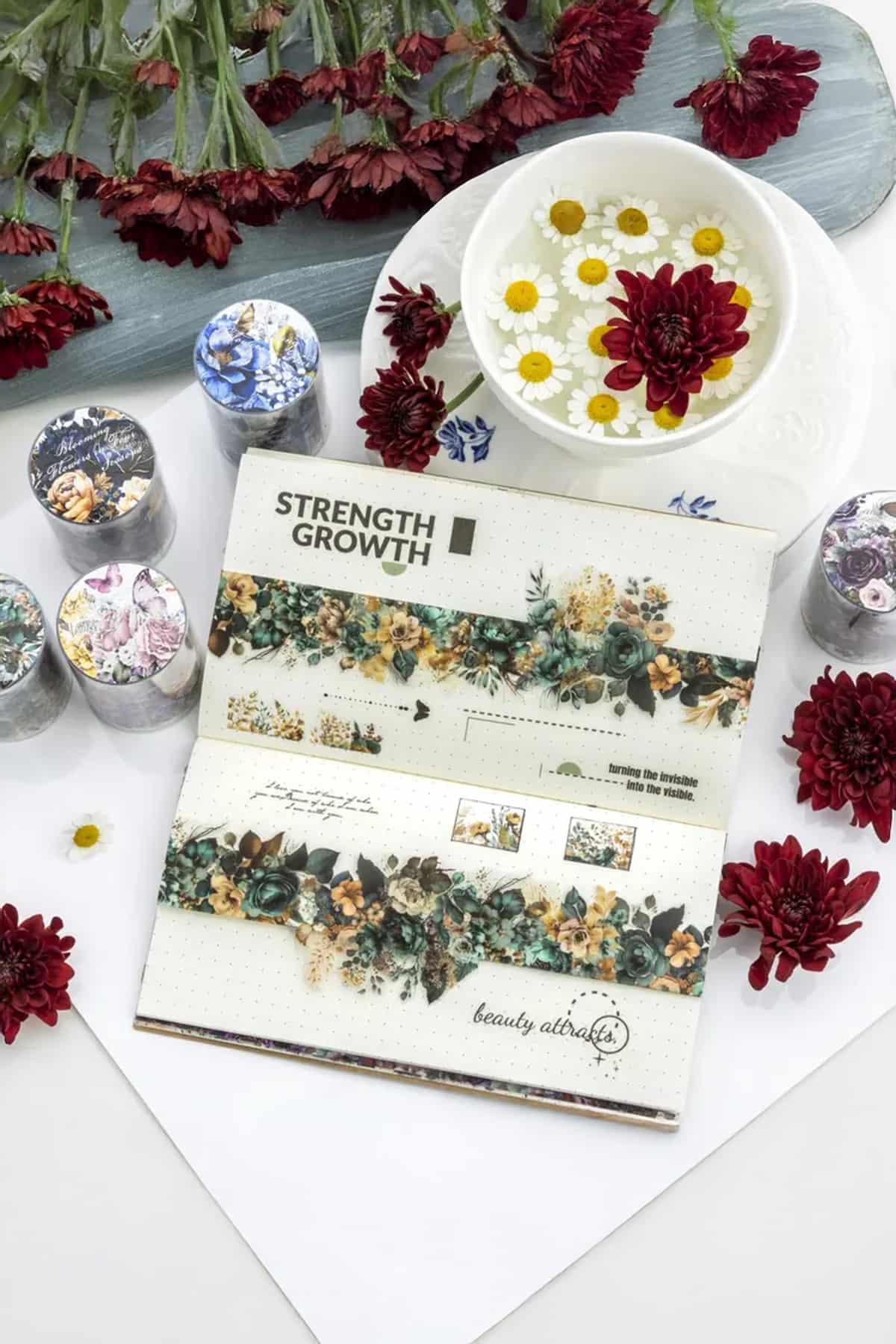 Şeffaf Çiçek Pet Bant Rulo 5cmx2m Scrapbook Bullet Journal Ajanda Washi Tape