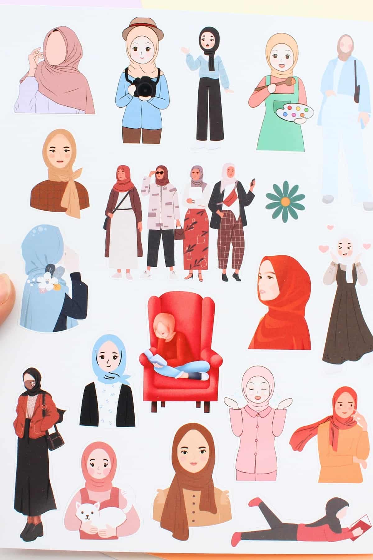 58 Adet Hijab Girl Sticker Seti Bullet Journal