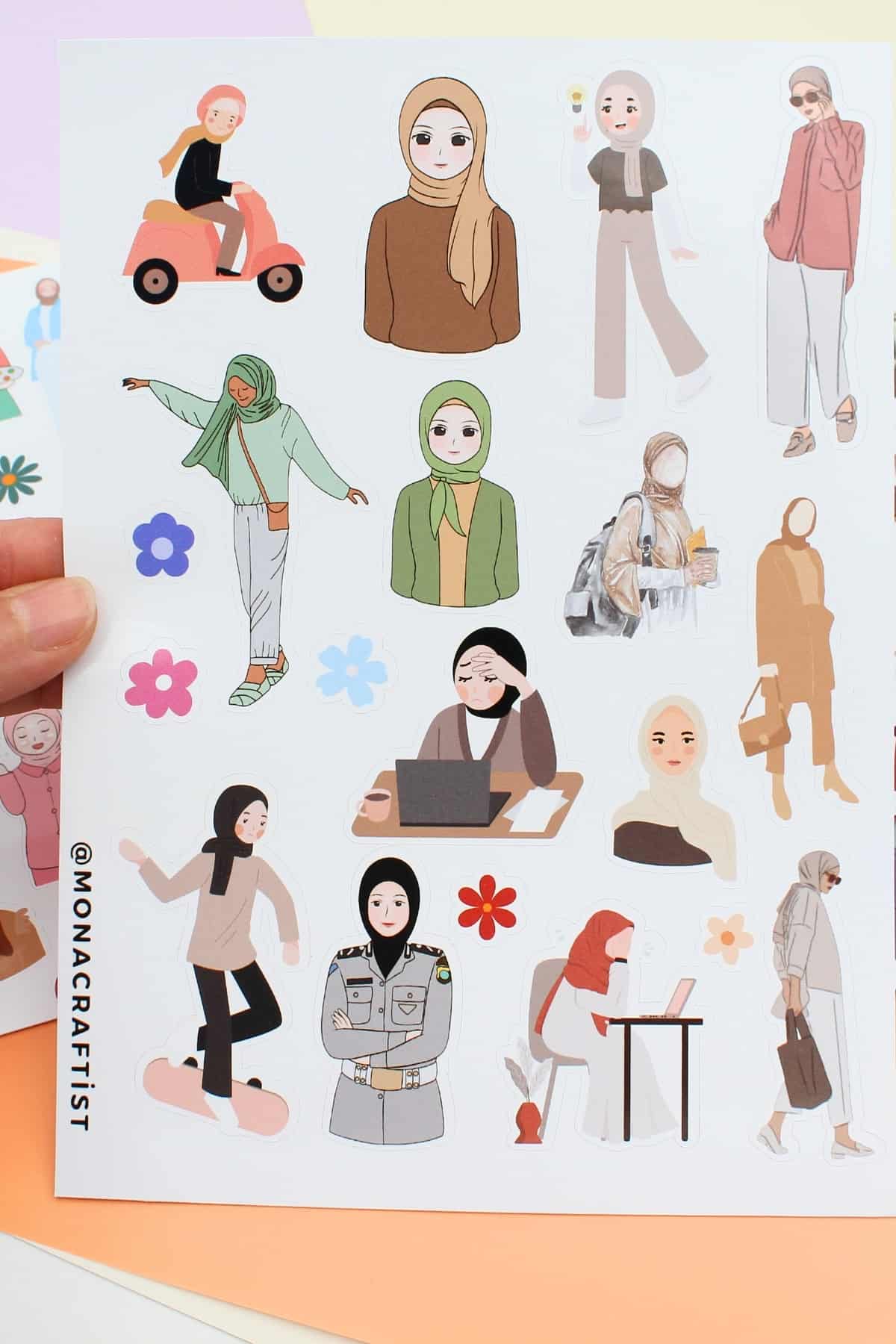 58 Adet Hijab Girl Sticker Seti Bullet Journal