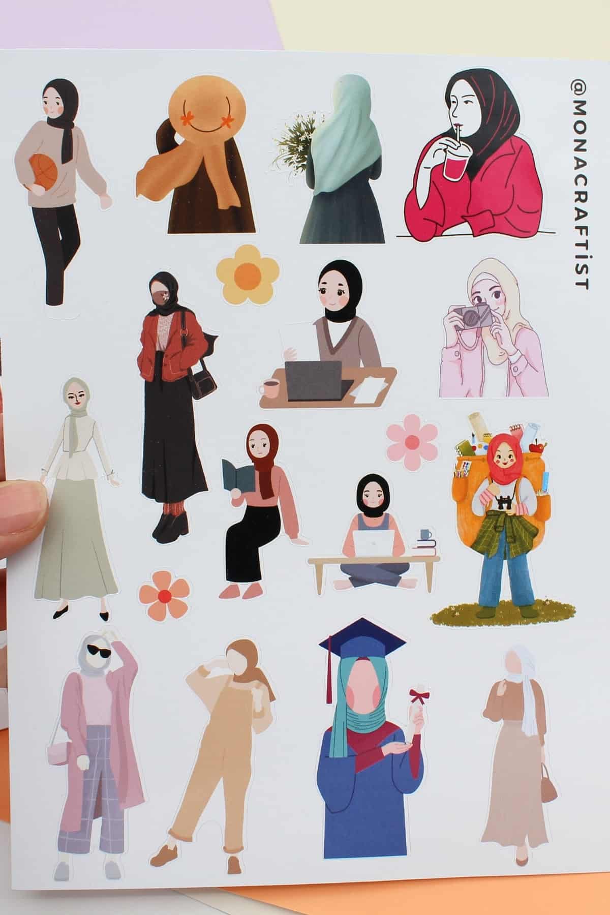 58 Adet Hijab Girl Sticker Seti Bullet Journal