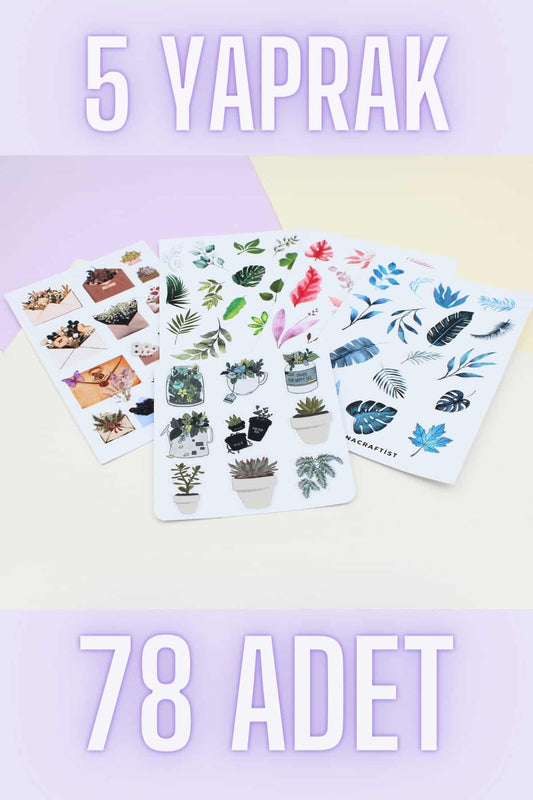 78 Adet Yaprak Sticker Seti Bullet Journal Çiçek Sticker Doğa Sticker