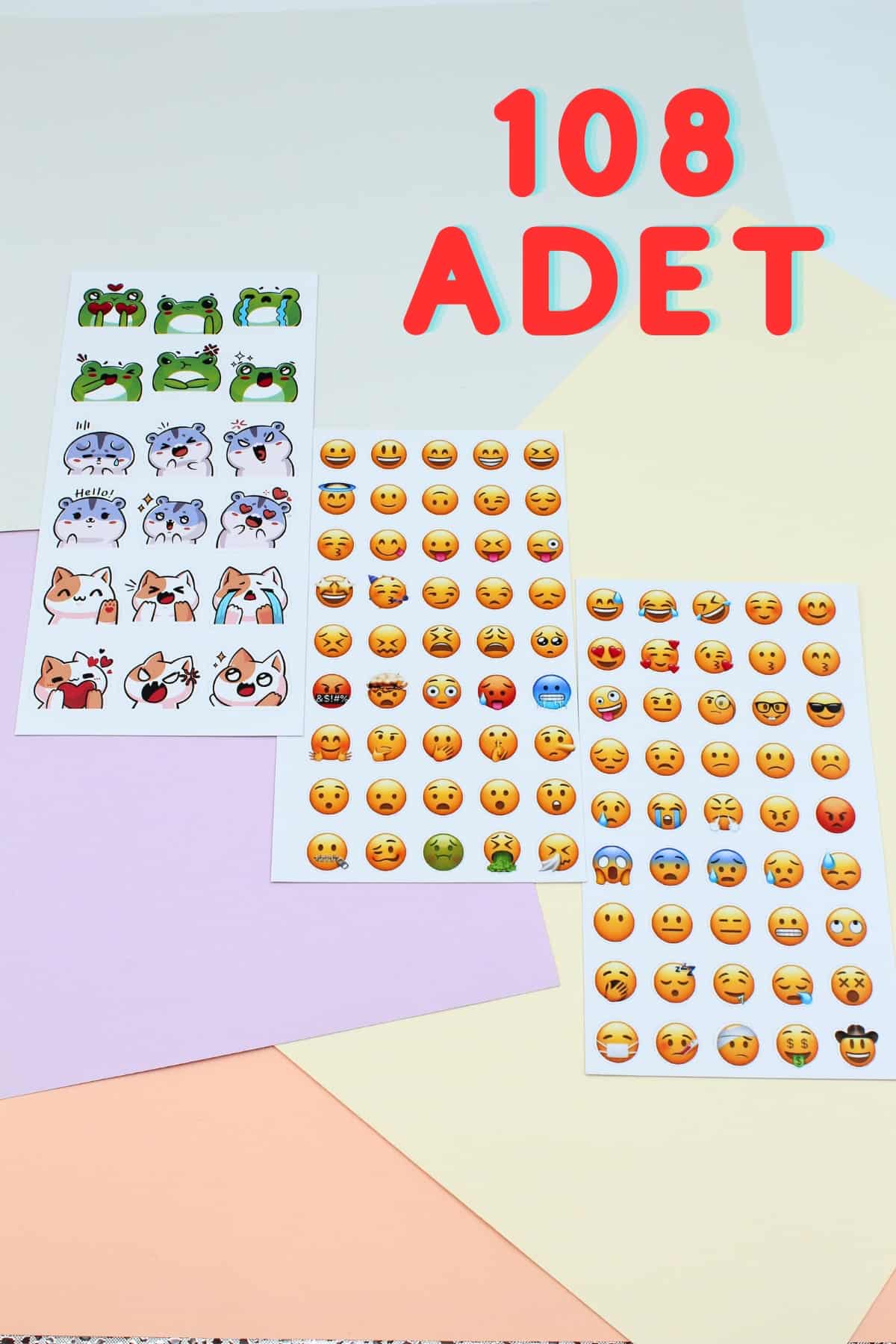 108 Adet Emoji Sticker Seti Sevimli Sticker Scrapbook Sticker Whatsapp Emoji Sticker Kedi Sticker Ku