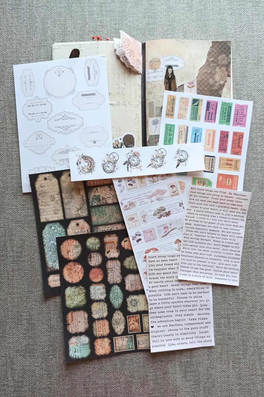 8 Parça Scrapbook Sticker Seti Bullet Journal Sticker Vintage Bilet Cümle Pul Mantar Sticker