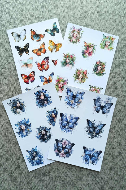 4 Sayfa Kelebek Kız Sticker Seti 34 Adet Sticker Doğa Kız Sticker