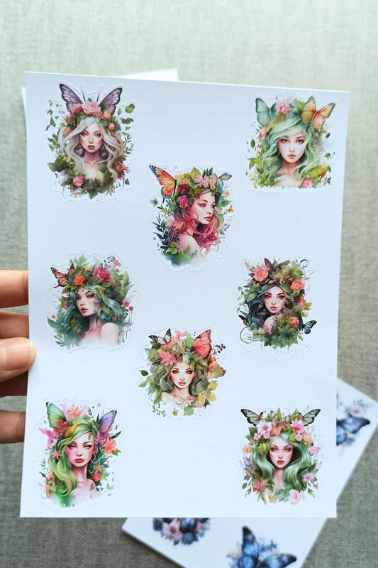 4 Sayfa Kelebek Kız Sticker Seti 34 Adet Sticker Doğa Kız Sticker