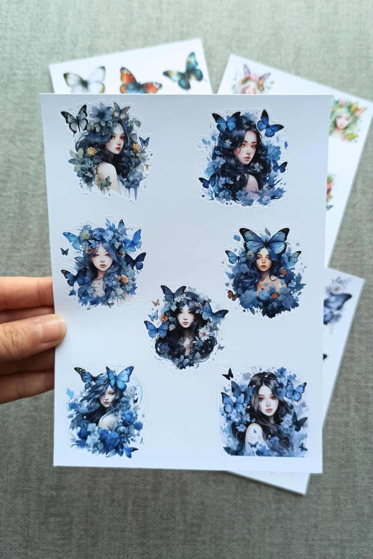 4 Sayfa Kelebek Kız Sticker Seti 34 Adet Sticker Doğa Kız Sticker