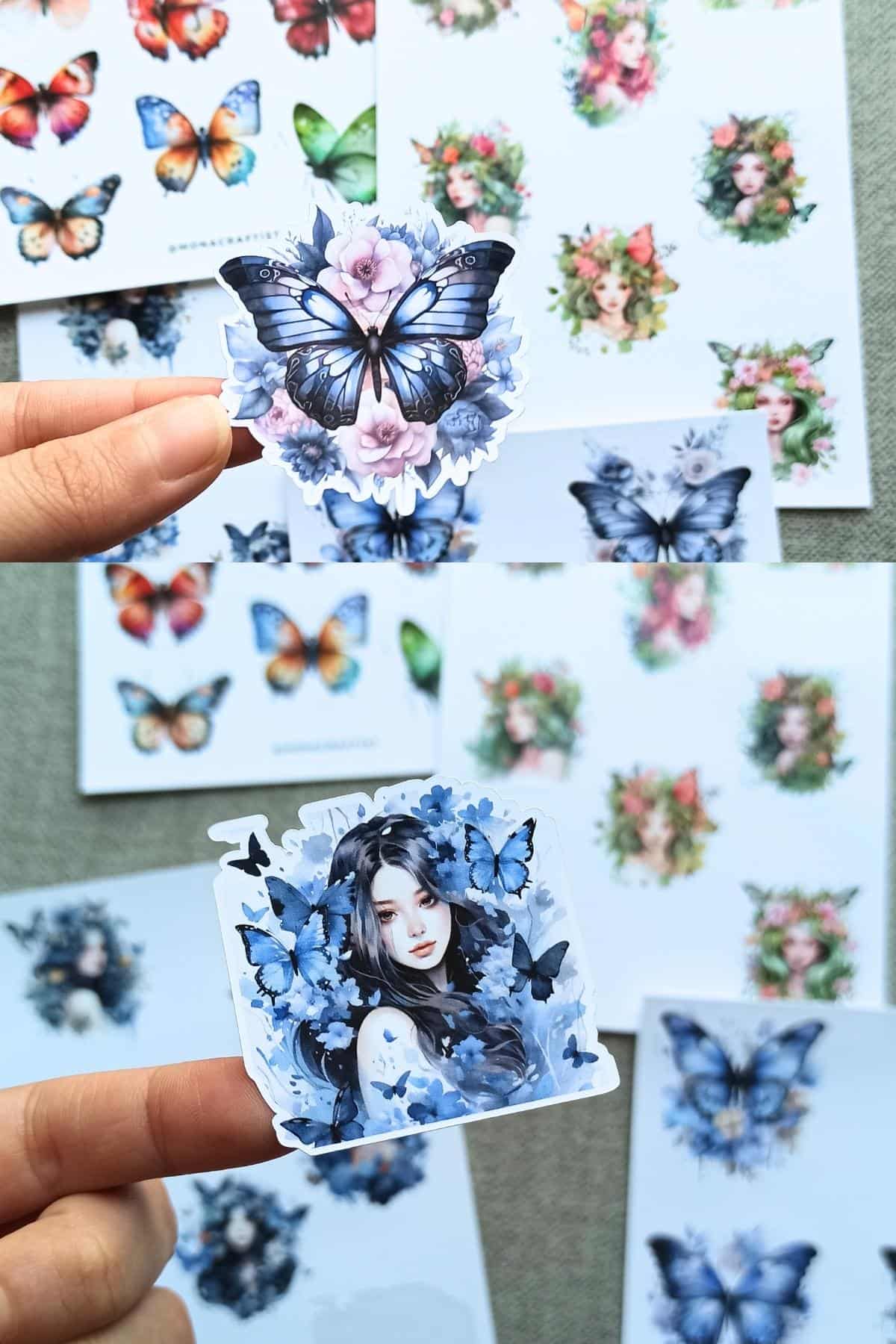 4 Sayfa Kelebek Kız Sticker Seti 34 Adet Sticker Doğa Kız Sticker