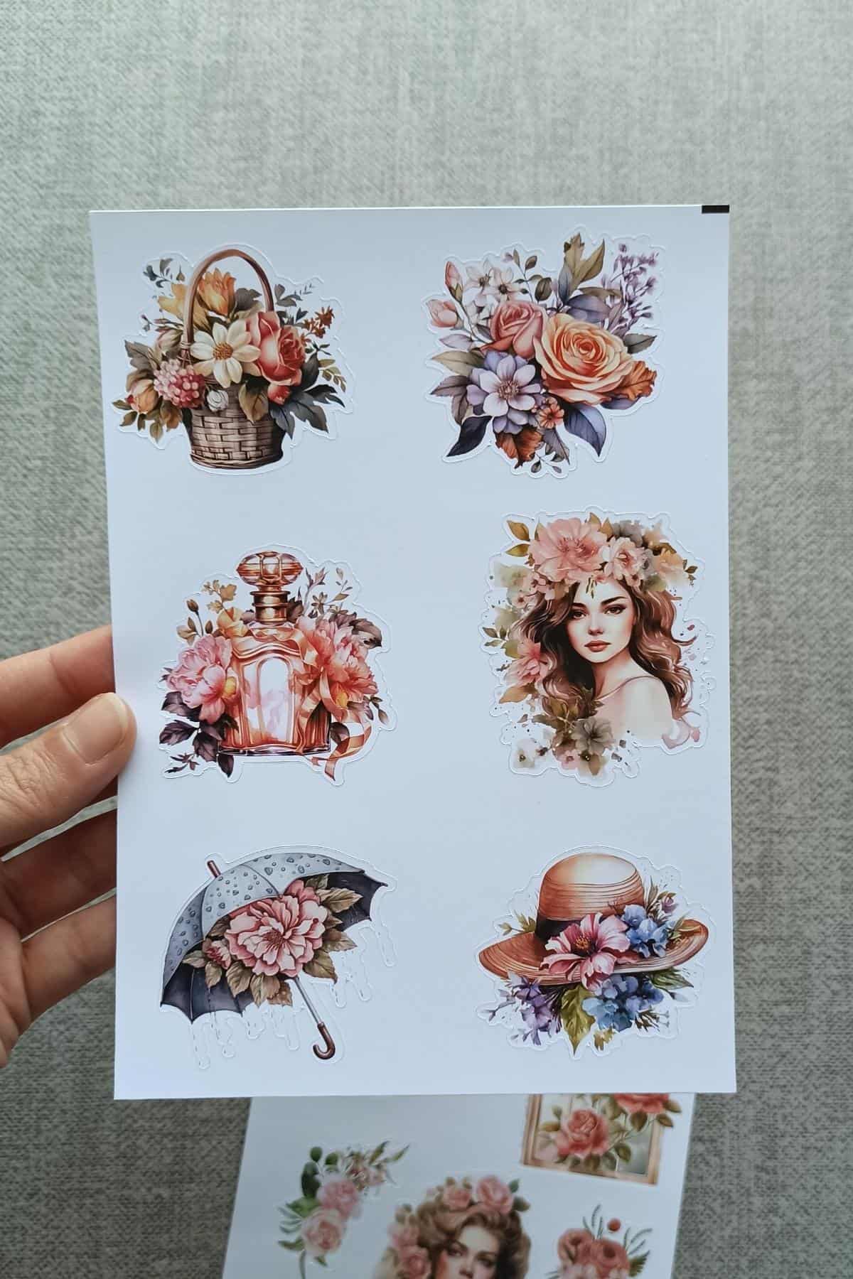 2 Sayfa Gül Sticker Çiçek Sticker Vintage Sticker
