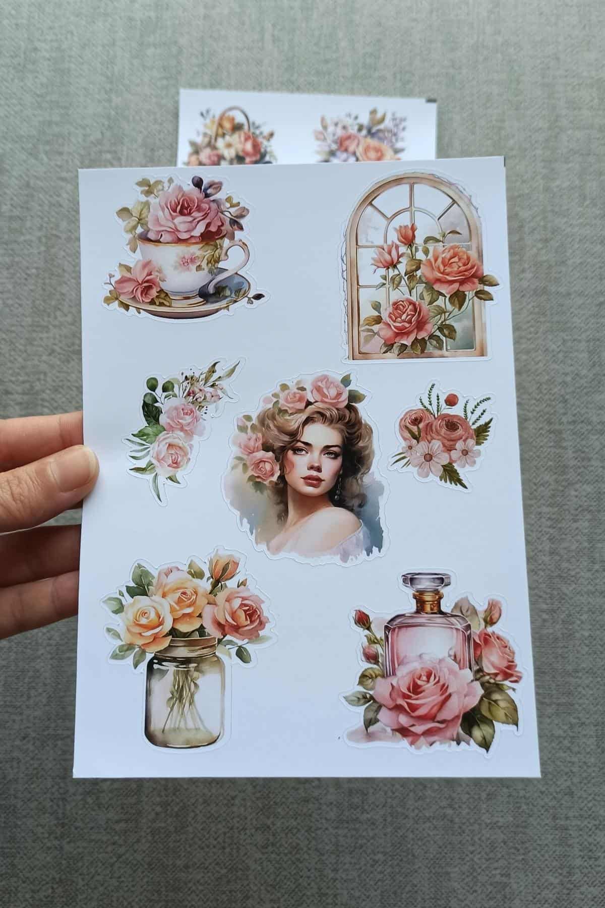 2 Sayfa Gül Sticker Çiçek Sticker Vintage Sticker