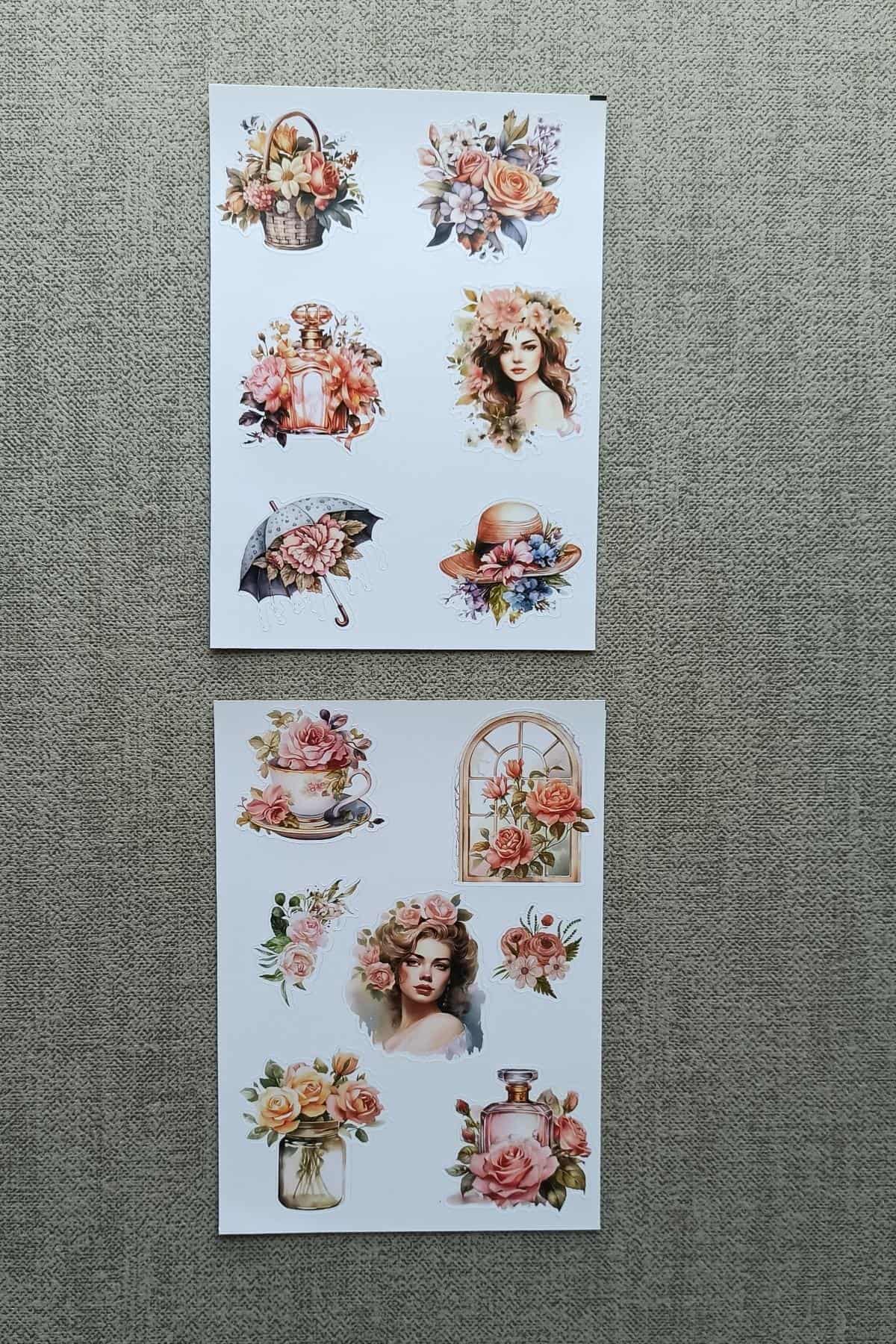 2 Sayfa Gül Sticker Çiçek Sticker Vintage Sticker