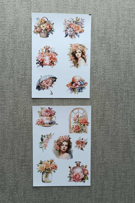 2 Sayfa Gül Sticker Çiçek Sticker Vintage Sticker
