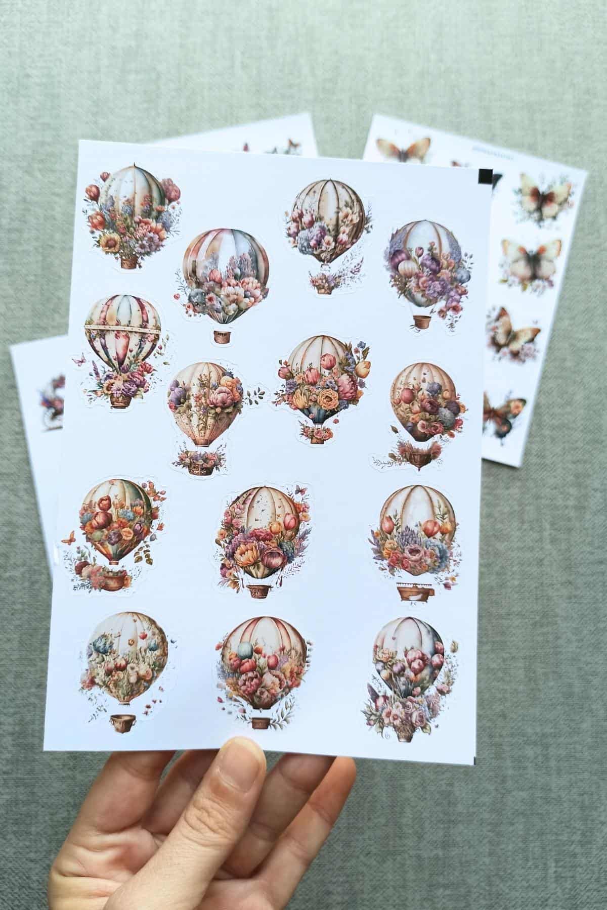 4 Sayfa 50 Adet Vintage Sticker Kelebek Çiçek Fincan At Arabası Sticker Seti