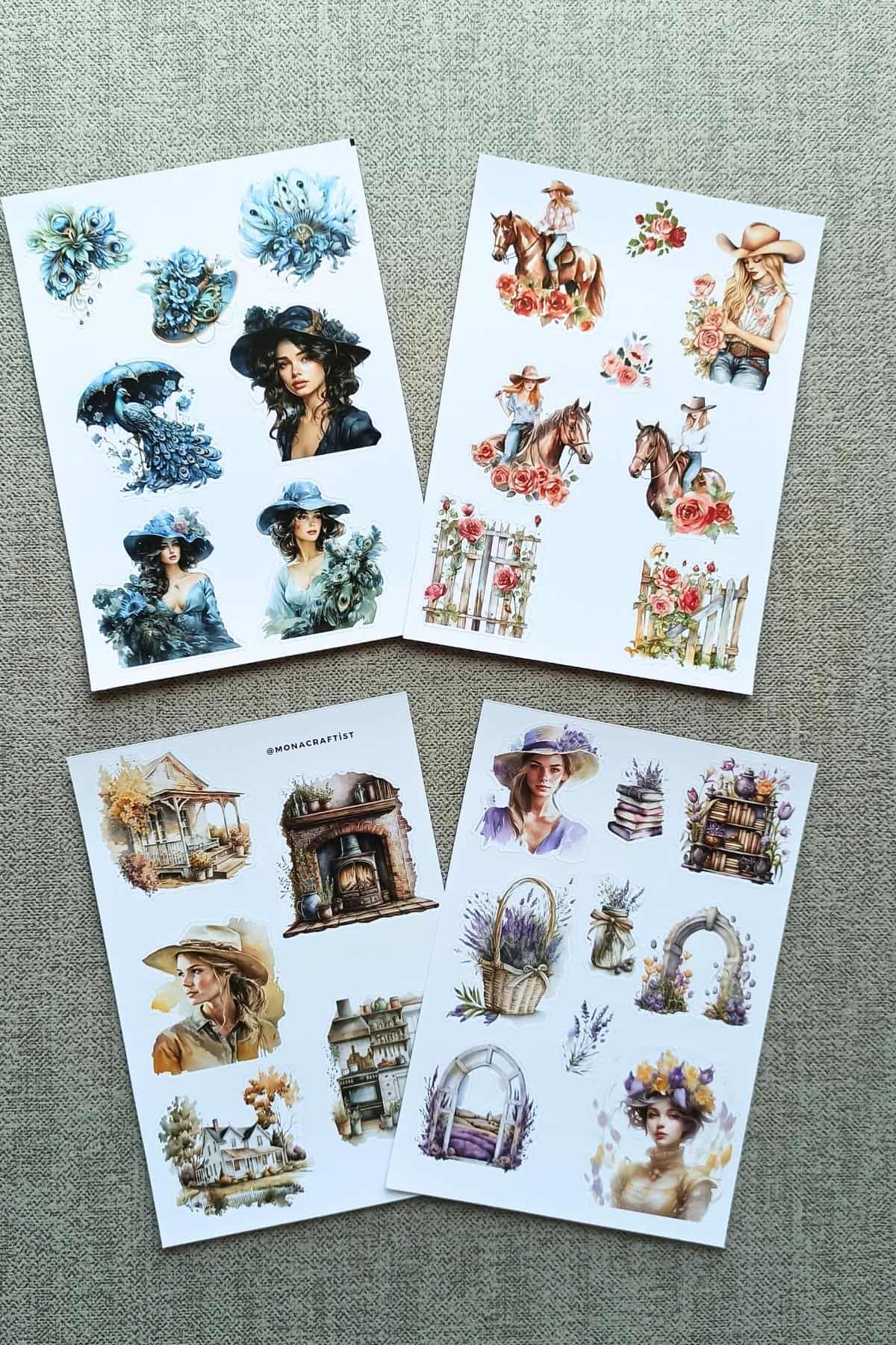 4 Sayfa Renkli Kadın Sticker Lavanta Sticker Kovboy Kız Sticker