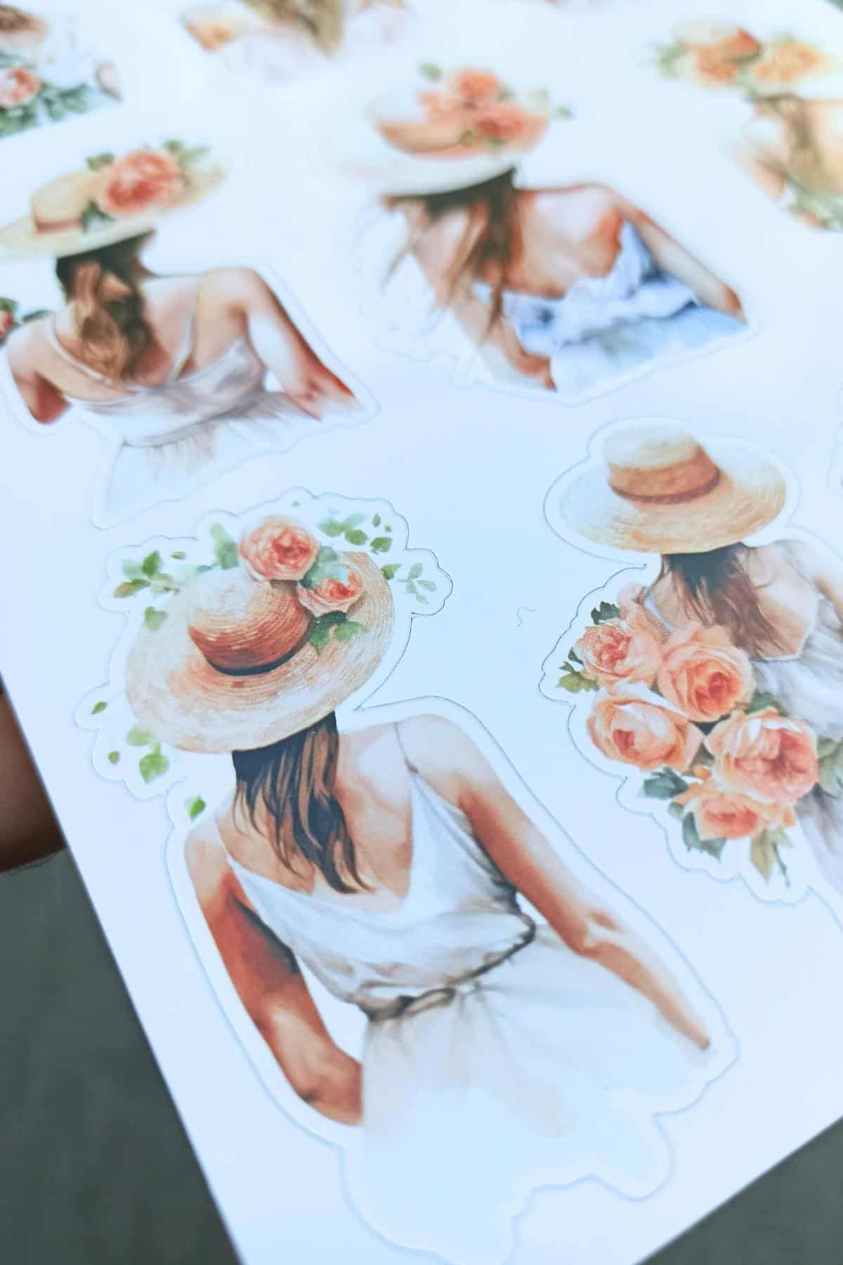2 Sayfa Ayçiçeği Kız Sticker Gül Kız Sticker Hasır Şapkalı Kız