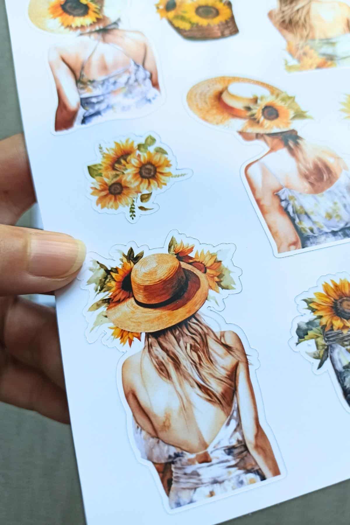 2 Sayfa Ayçiçeği Kız Sticker Gül Kız Sticker Hasır Şapkalı Kız