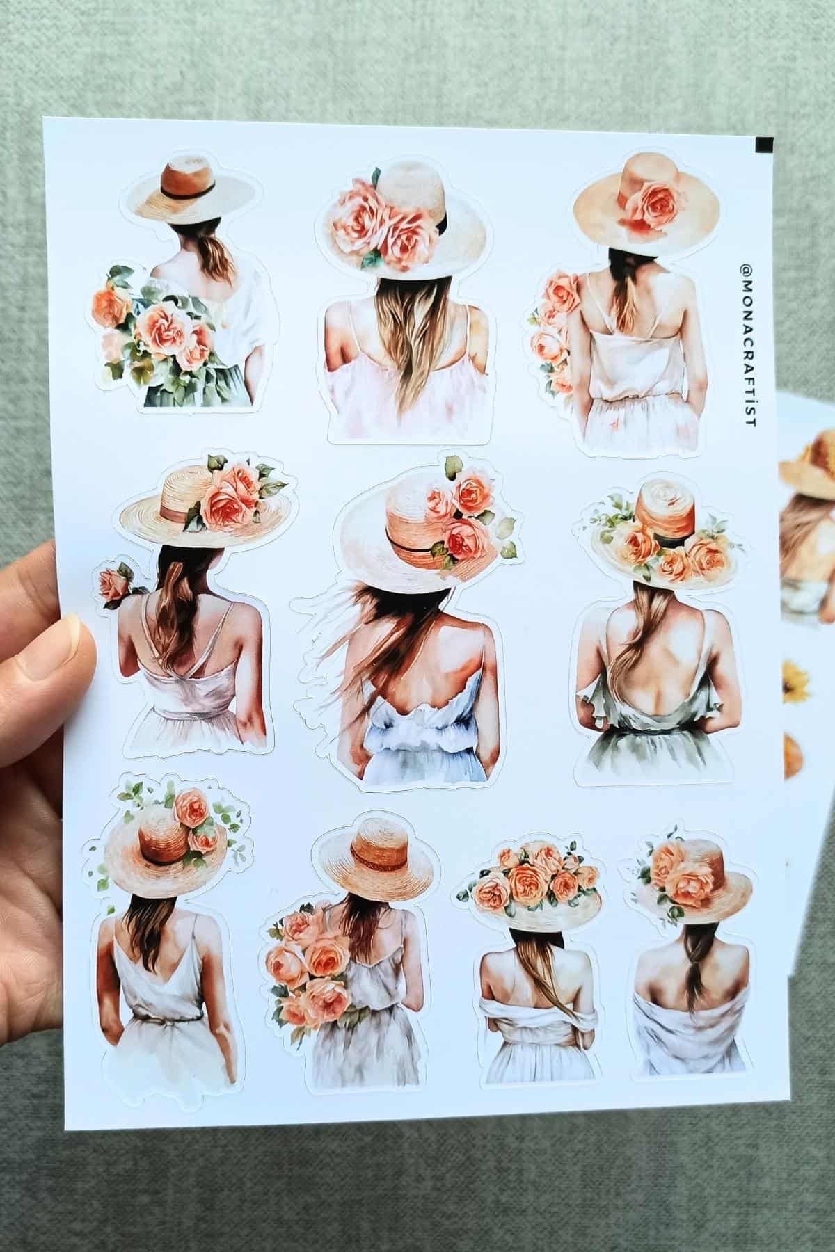 2 Sayfa Ayçiçeği Kız Sticker Gül Kız Sticker Hasır Şapkalı Kız