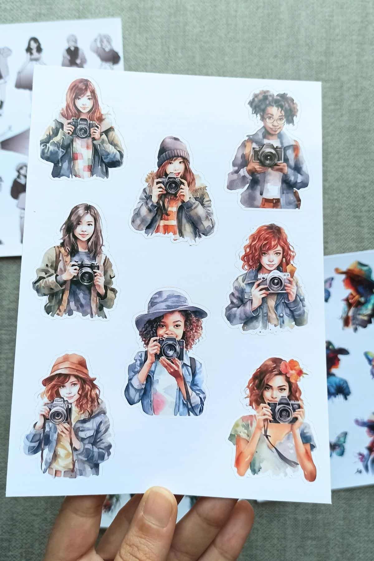 4 Sayfa Kız Sticker Suluboya Çiçek Renkli Sticker