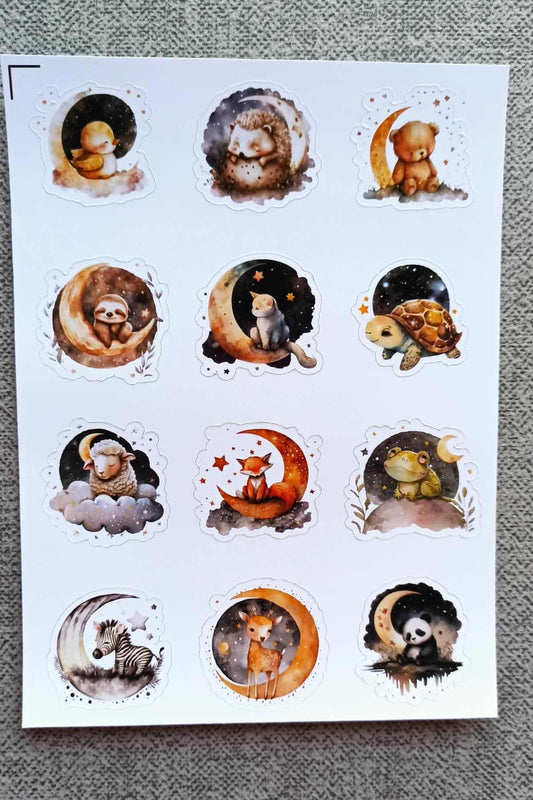 12 Adet Uykucu Hayvanlar Sticker Seti Sevimli Hayvanlar Sticker Çocuk Sticker