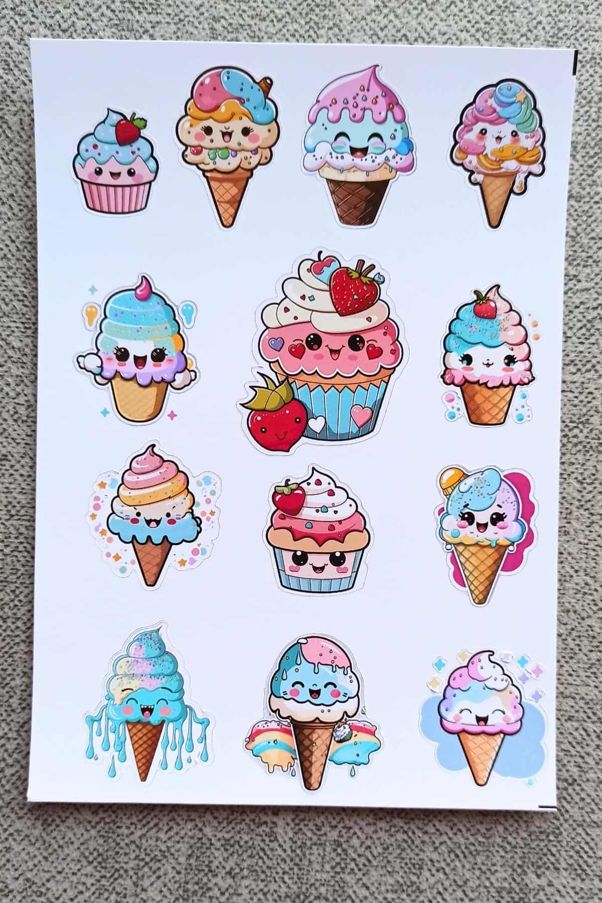 13 Adet Sevimli Dondurma Sticker Seti Cupcake Sticker Çocuk Sticker