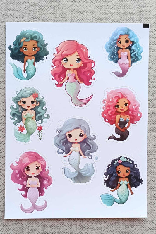 8 Adet Küçük Denizkızı Sticker Seti Denizkızı Sticker Kız Çocuk Sticker