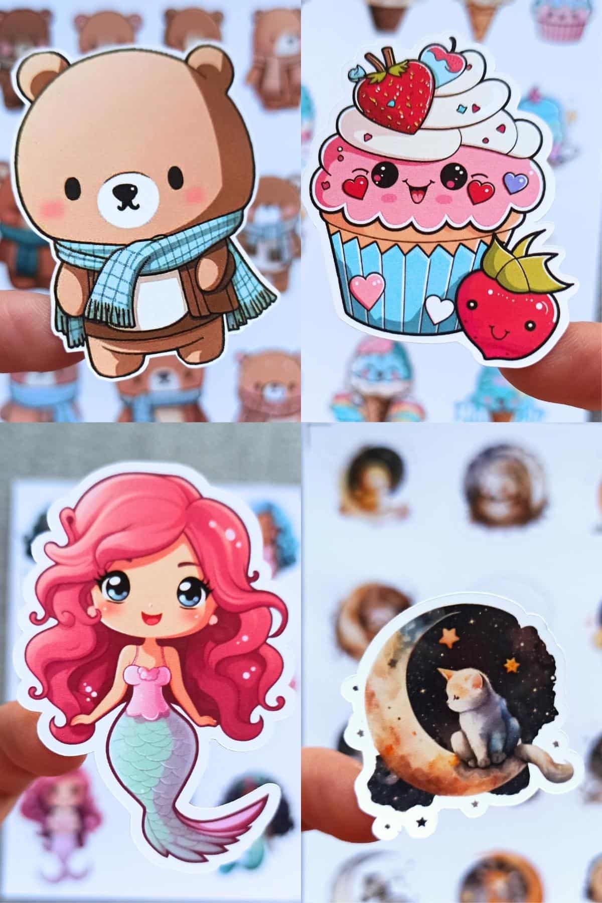4 Parça Karışık Çocuk Sticker Seti Denizkızı Ayıcık Dondurma Sevimli Hayvanlar Sticker Seti