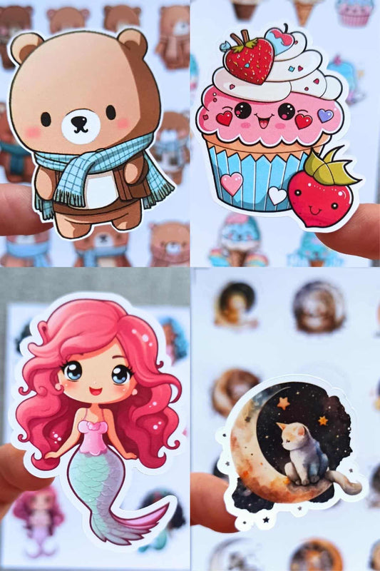 4 Parça Karışık Çocuk Sticker Seti Denizkızı Ayıcık Dondurma Sevimli Hayvanlar Sticker Seti