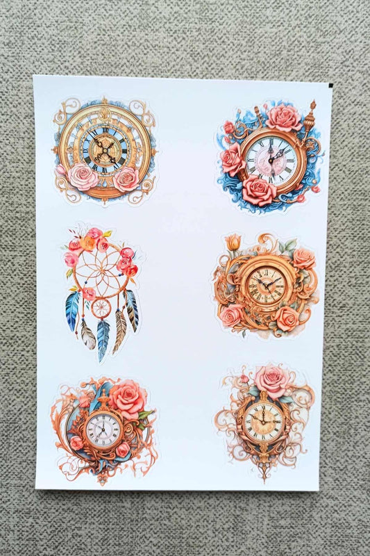 6 Adet Vintage Gül Saat Sticker Bullet Journal Scrapbook Laptop Sticker