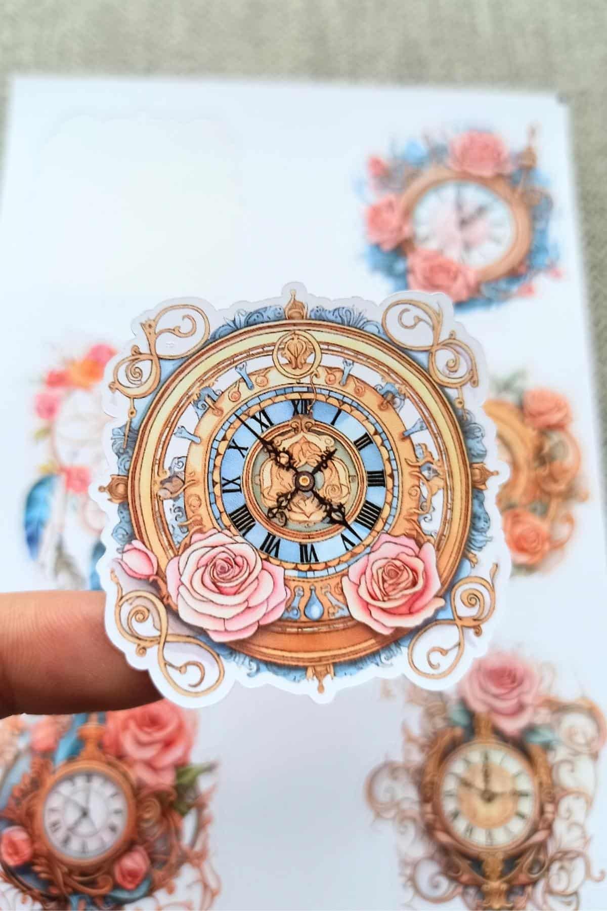 6 Adet Vintage Gül Saat Sticker Bullet Journal Scrapbook Laptop Sticker