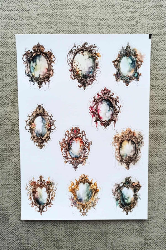 10 Adet Vintage Gothic Ayna Sticker Bullet Journal Scrapbook Laptop Sticker