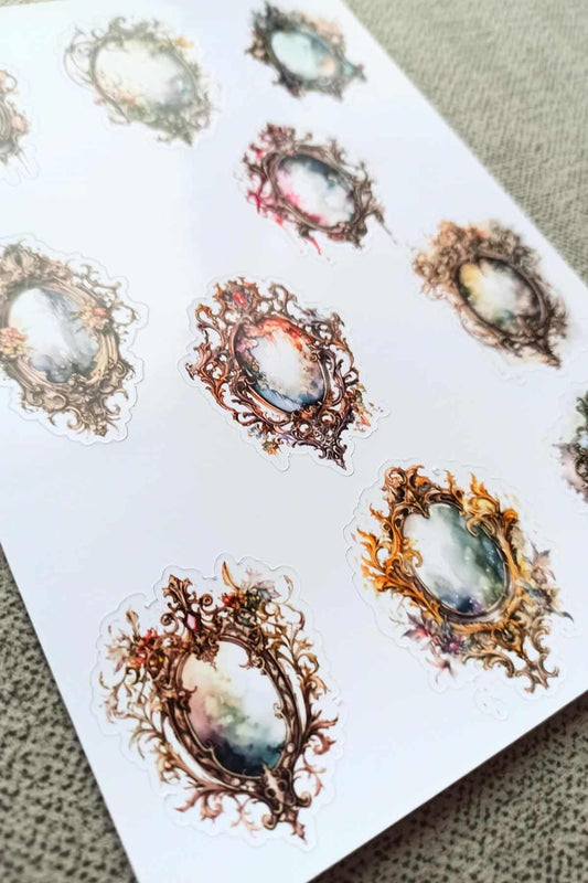 10 Adet Vintage Gothic Ayna Sticker Bullet Journal Scrapbook Laptop Sticker