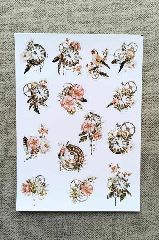 14 Adet Suluboya Vintage Gül Kuş Sticker Bullet Journal Scrapbook Laptop Sticker