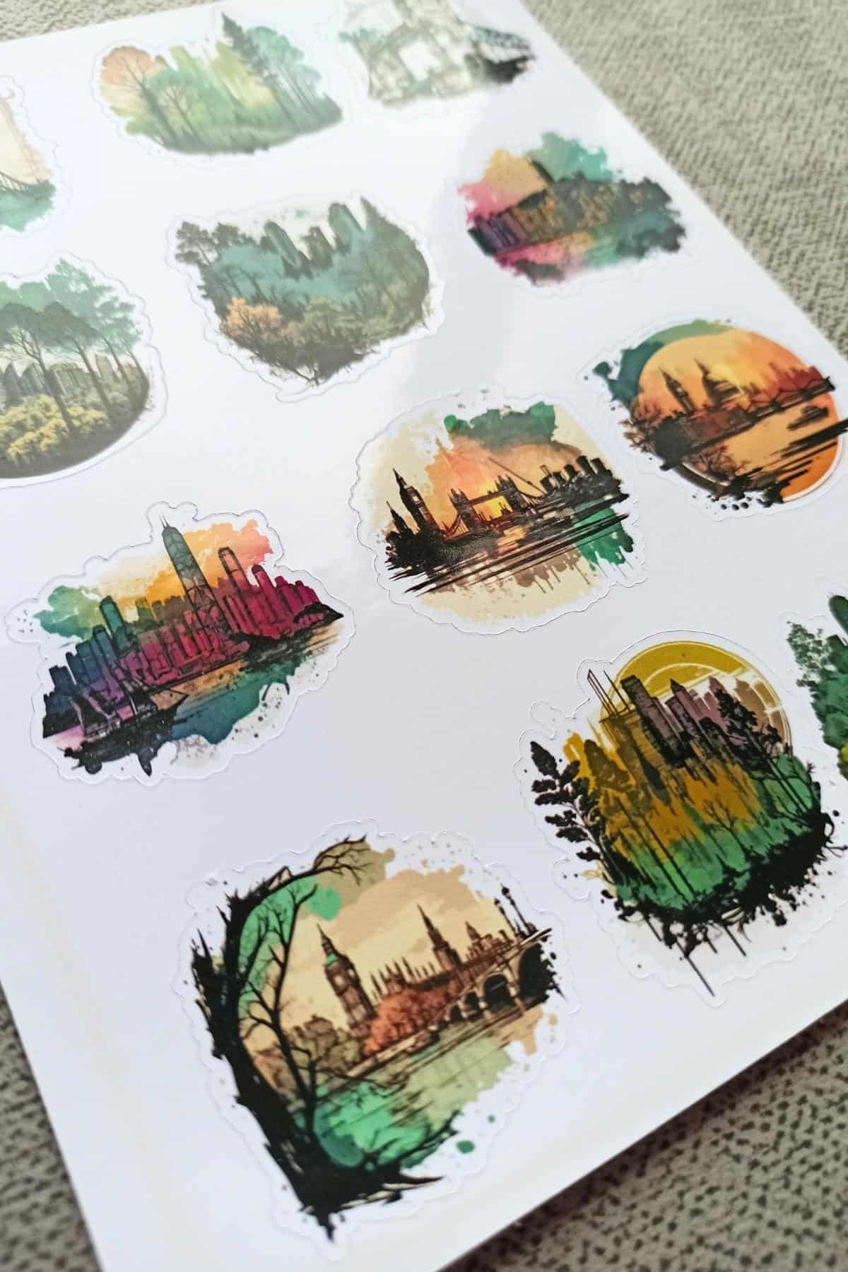 12 Adet Suluboya Abstract Manzara Sticker Bullet Journal Scrapbook Laptop Sticker