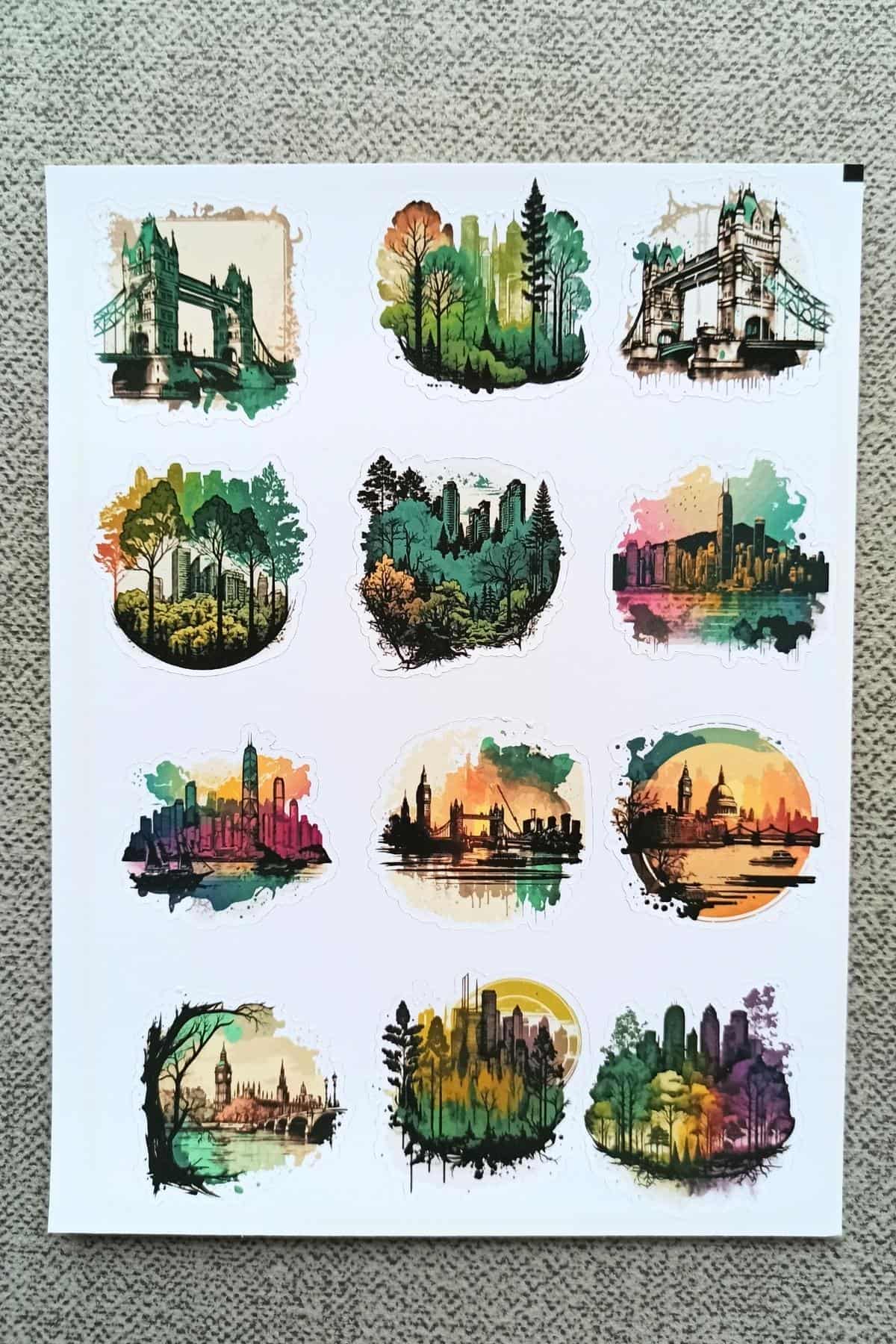 12 Adet Suluboya Abstract Manzara Sticker Bullet Journal Scrapbook Laptop Sticker
