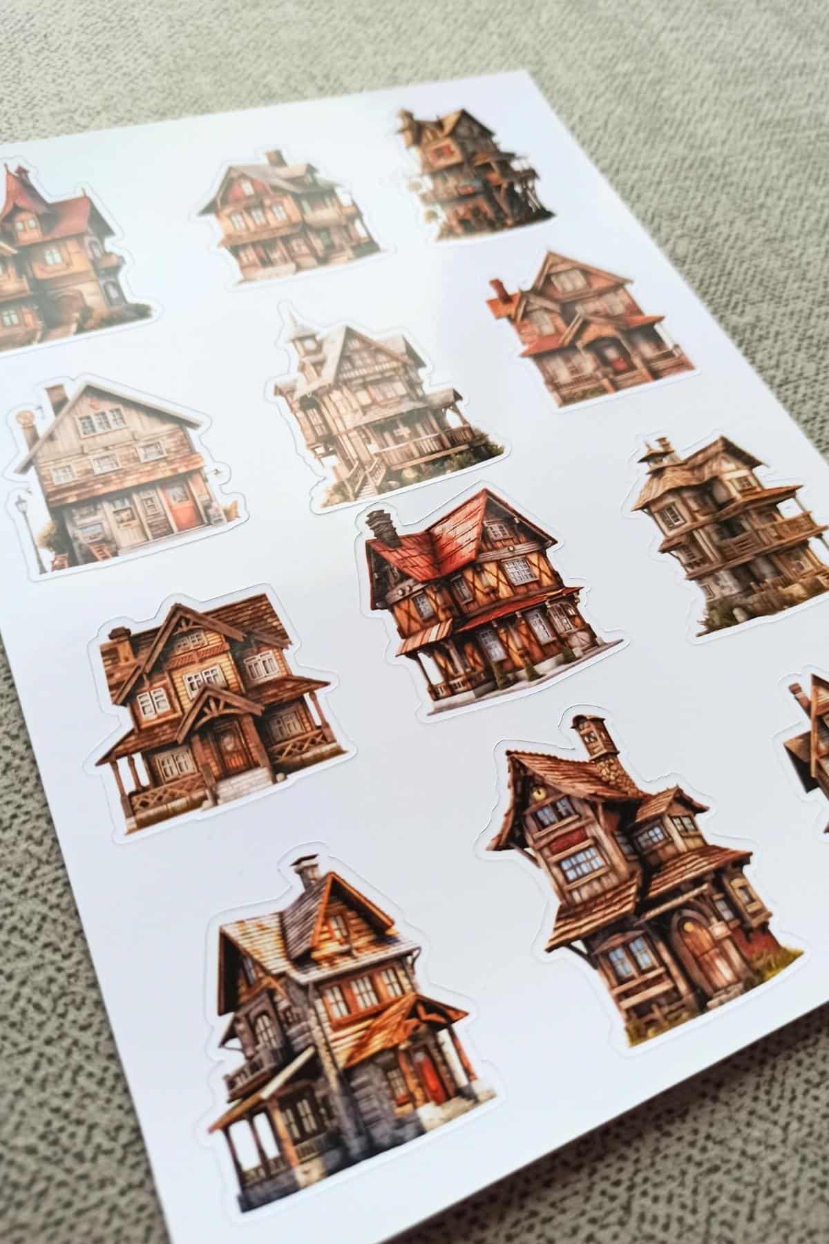 12 Adet Suluboya Ahşap Ev Sticker Bullet Journal Scrapbook Laptop Sticker