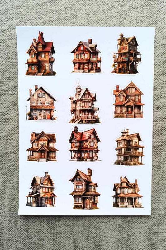 12 Adet Suluboya Ahşap Ev Sticker Bullet Journal Scrapbook Laptop Sticker