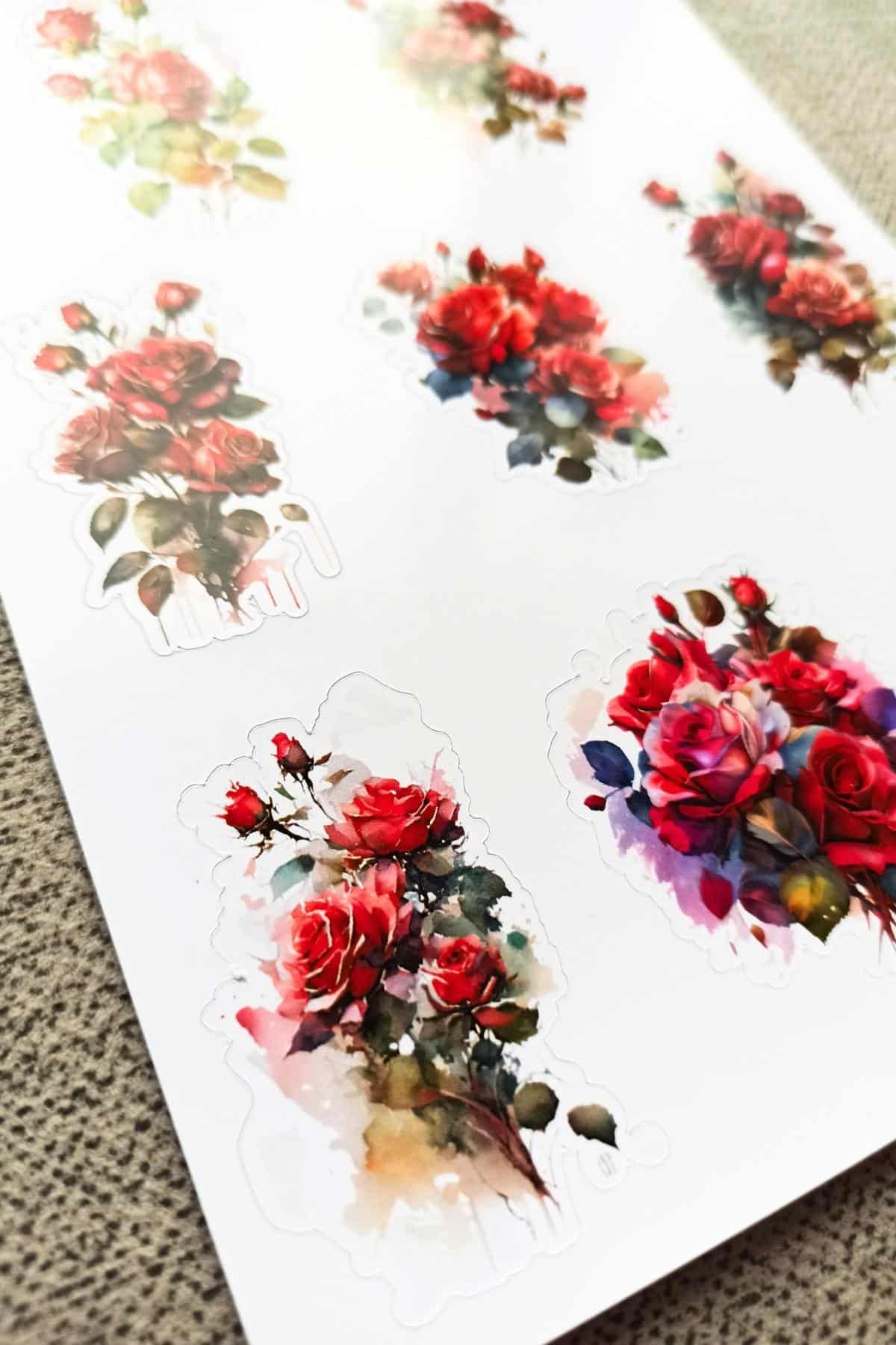 8 Adet Suluboya Kırmızı Gül Sticker Bullet Journal Scrapbook Laptop Sticker