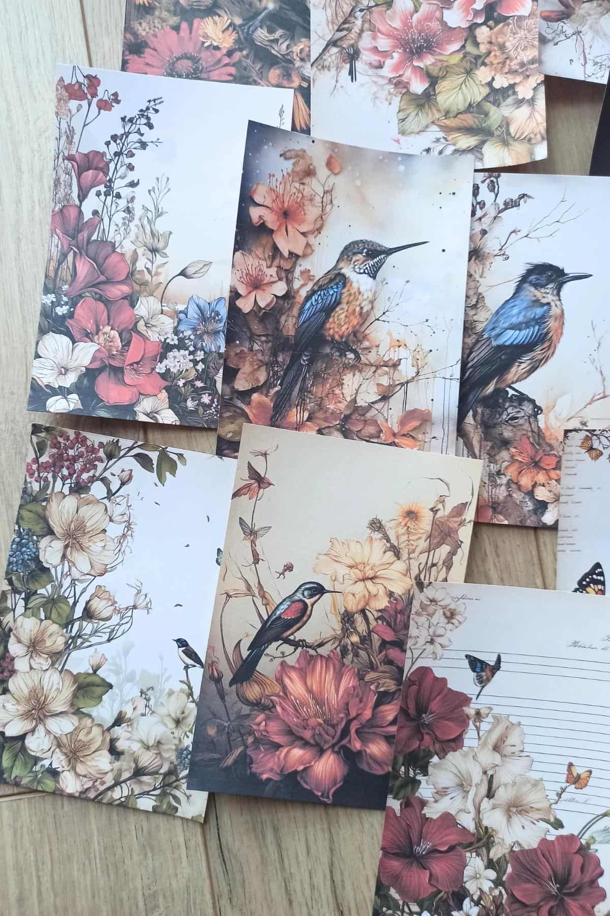 15 Adet Eskitme Vintage Kuş Temalı Scrapbook Kağıt Seti Bullet Journal Dekupaj Kağıdı