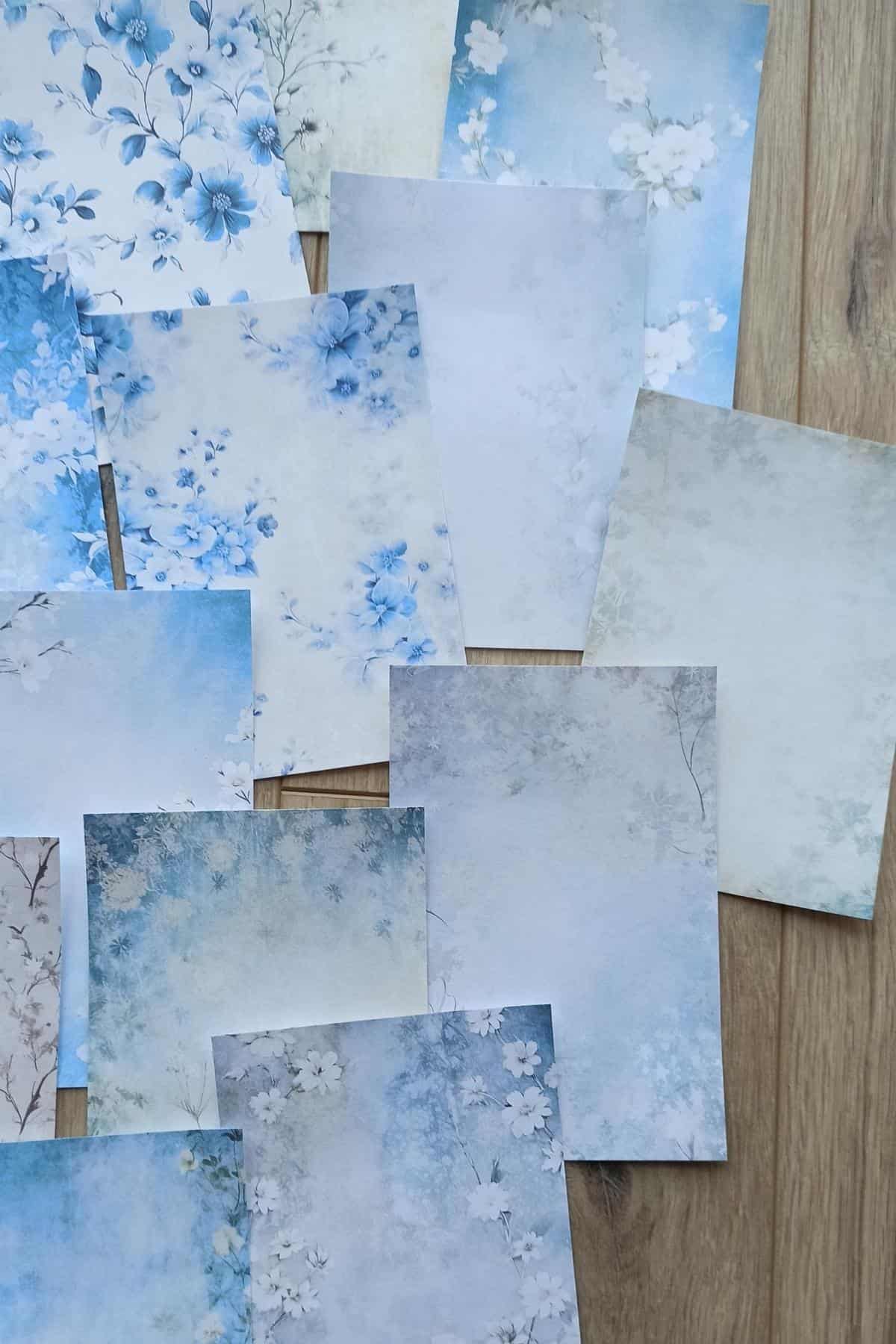 28 Adet Eskitme Vintage Mavi Temalı Scrapbook Kağıt Seti Bullet Journal Dekupaj Kağıdı