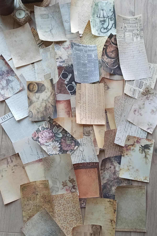 100 Adet Eskitme Vintage Temalı Scrapbook Kağıt Seti Bullet Journal Dekupaj Kağıdı