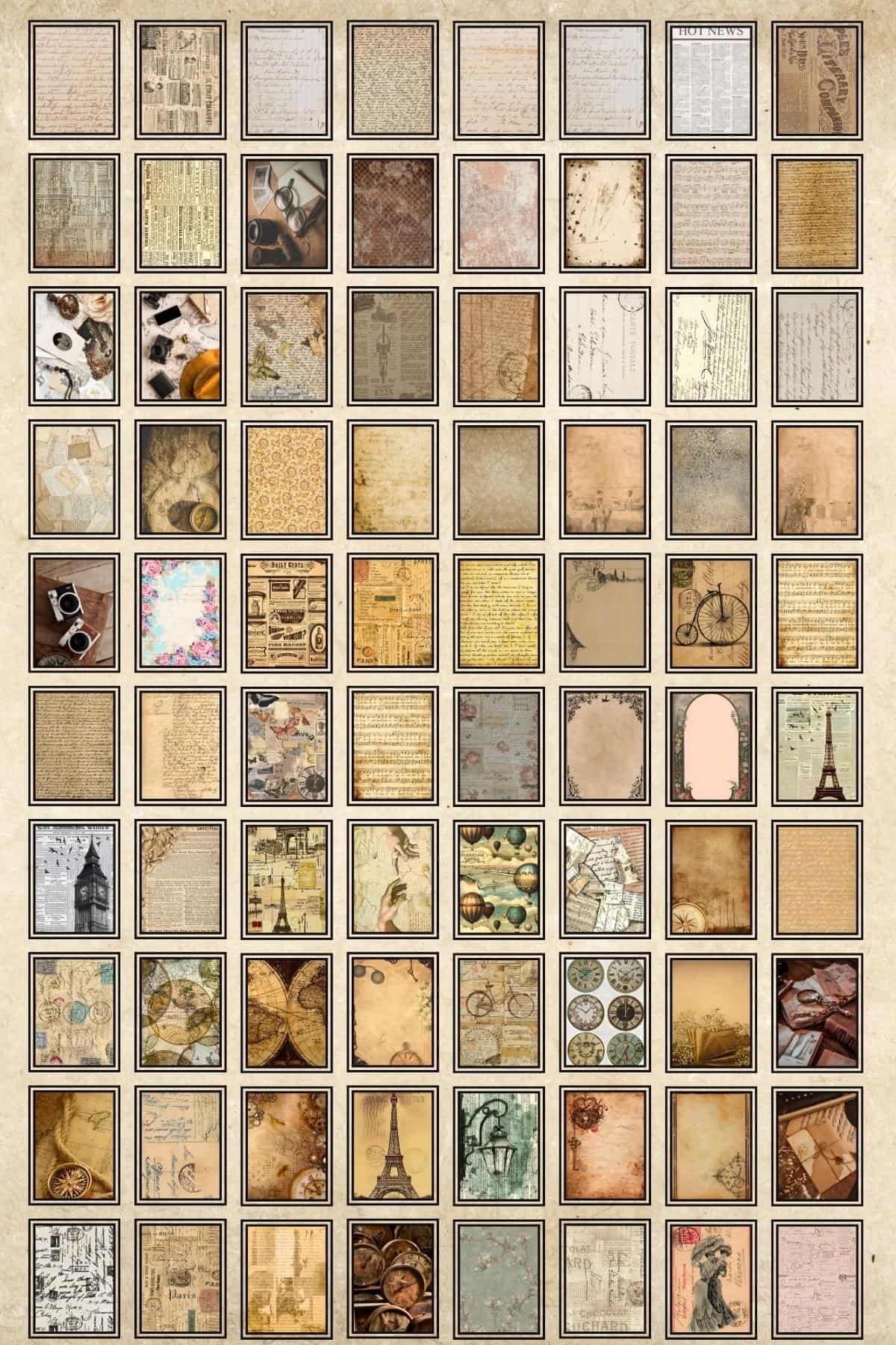 100 Adet Eskitme Vintage Temalı Scrapbook Kağıt Seti Bullet Journal Dekupaj Kağıdı