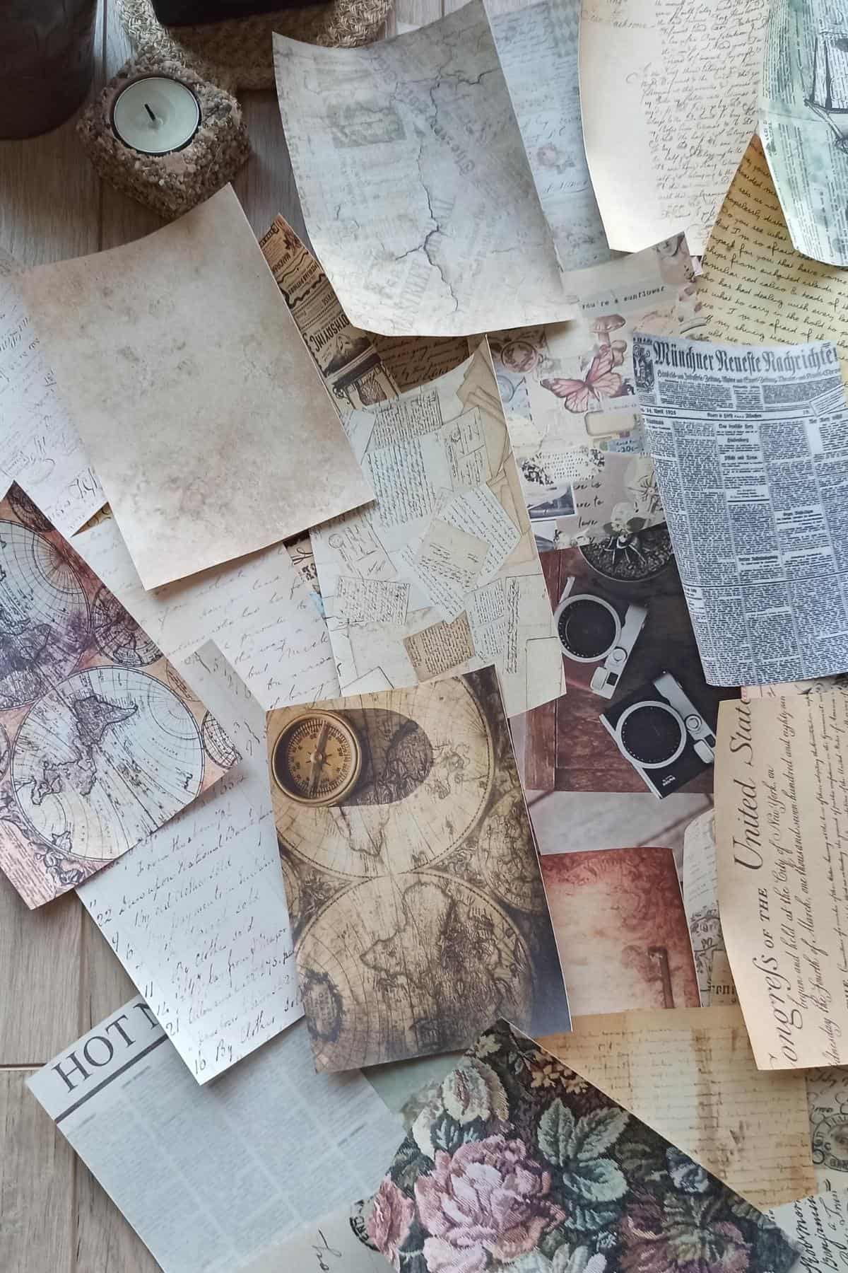 100 Adet Eskitme Vintage Temalı Scrapbook Kağıt Seti Bullet Journal Dekupaj Kağıdı